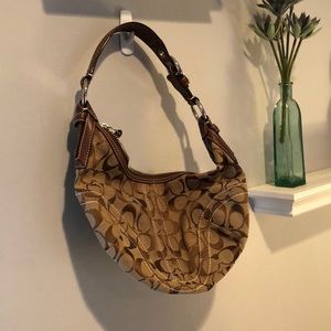 Coach shoulder bag. Tan & brown, small.